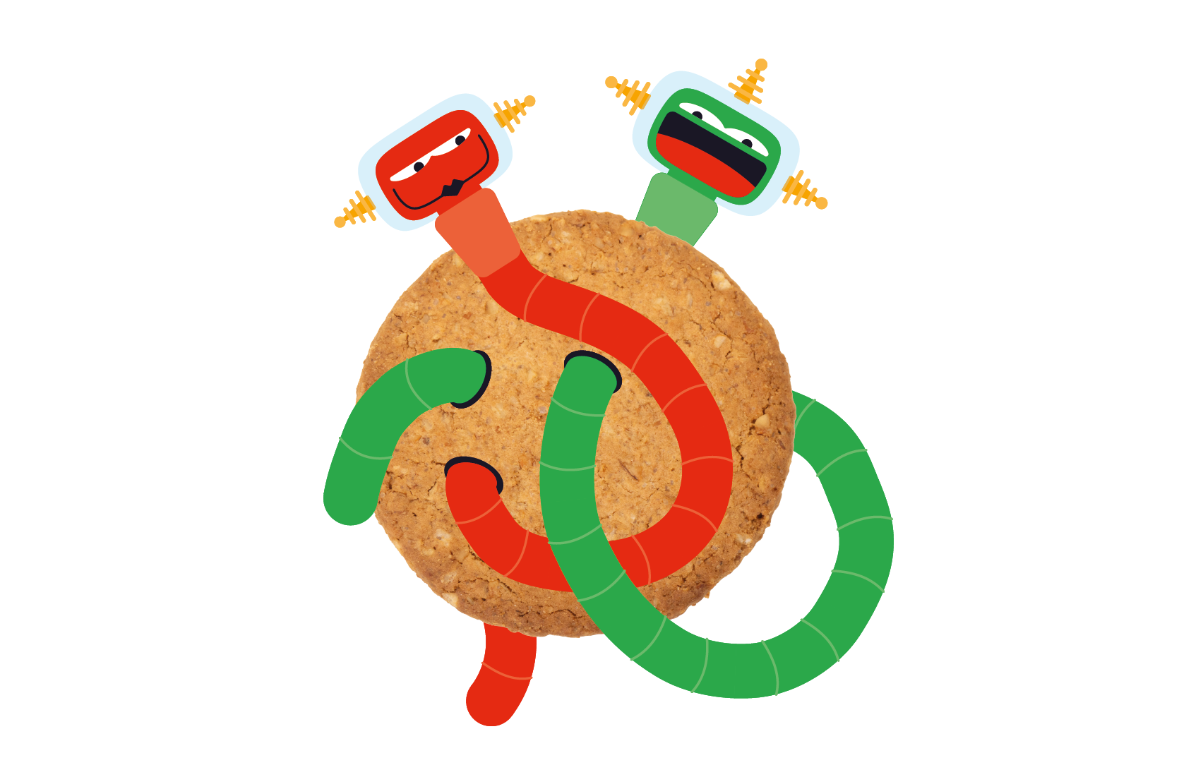Vrolijke worm mascotte uit een koekje